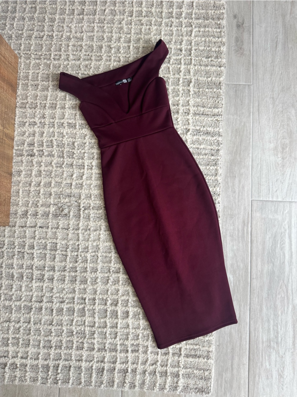 Boohoo Burgundy Off-Shoulder Midi Dress